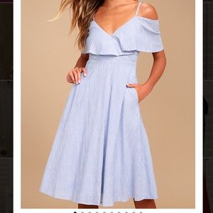 Lulus Yacht Rock Blue & White Striped midi